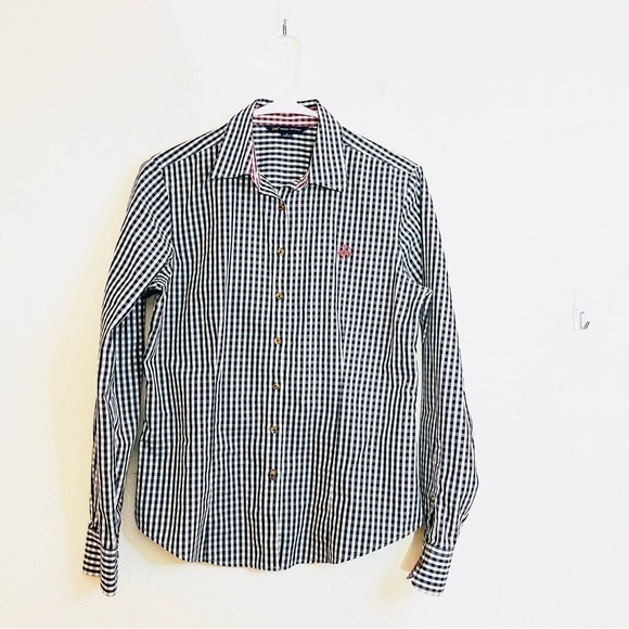 Brooks Brothers Plaid Button Down Shirt Size 4 Black/White - Picture 1 of 9